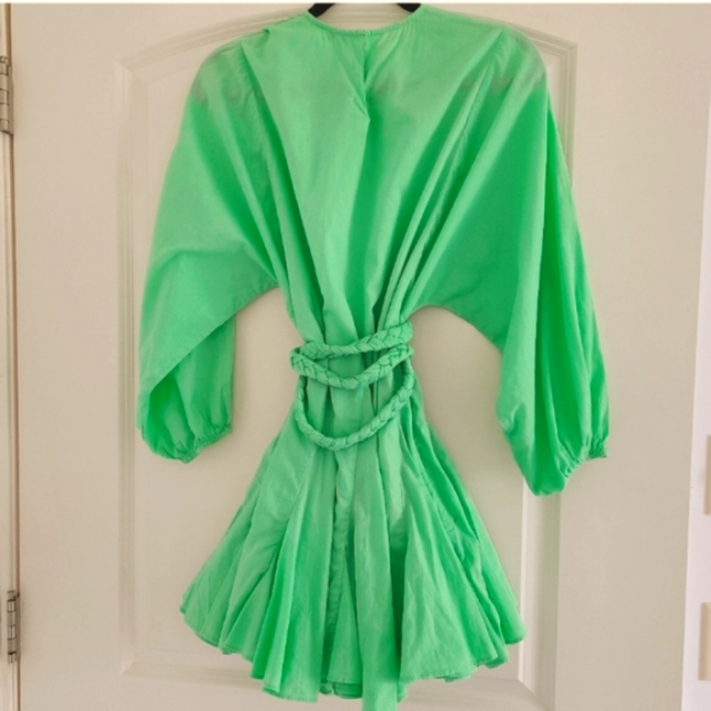 Rhode mini dress ELLA dress poplin cotton resort bishop sleeve belt Medium - Picture 4 of 13